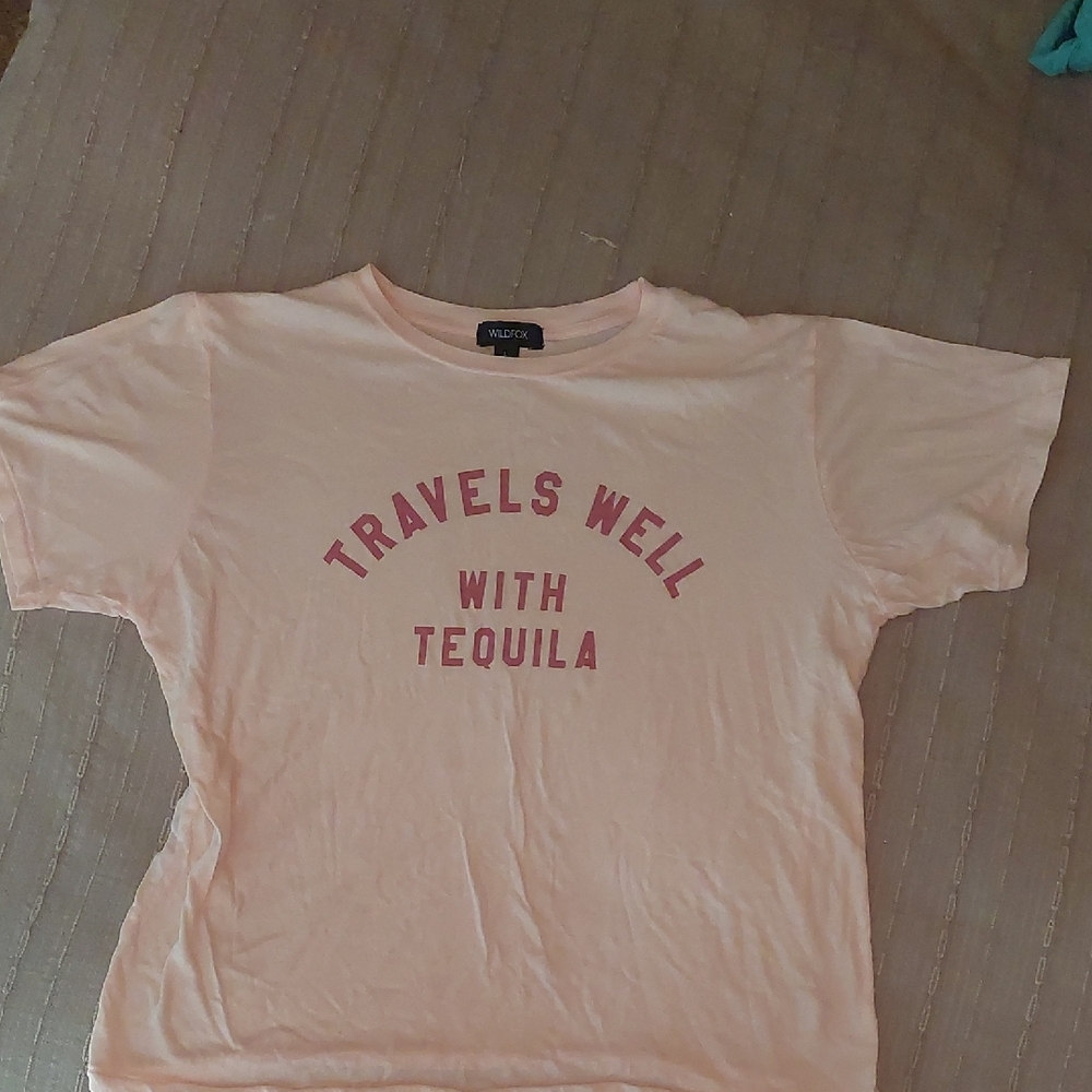 Last Call: Wildfox Light Pink TRAVELS WELL WITH TEQUILA shirt